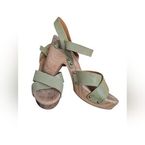 Womens Kork-Ease Drew Green Leather Heeled Strappy Sandals Size 8 M